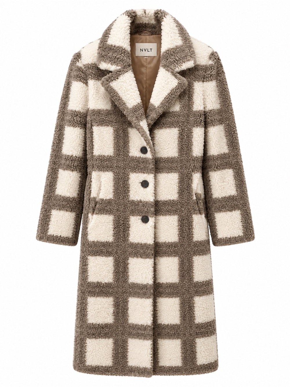 NVLT by Anthropologie Teddy Coat Windowpane Plaid Longline S/P